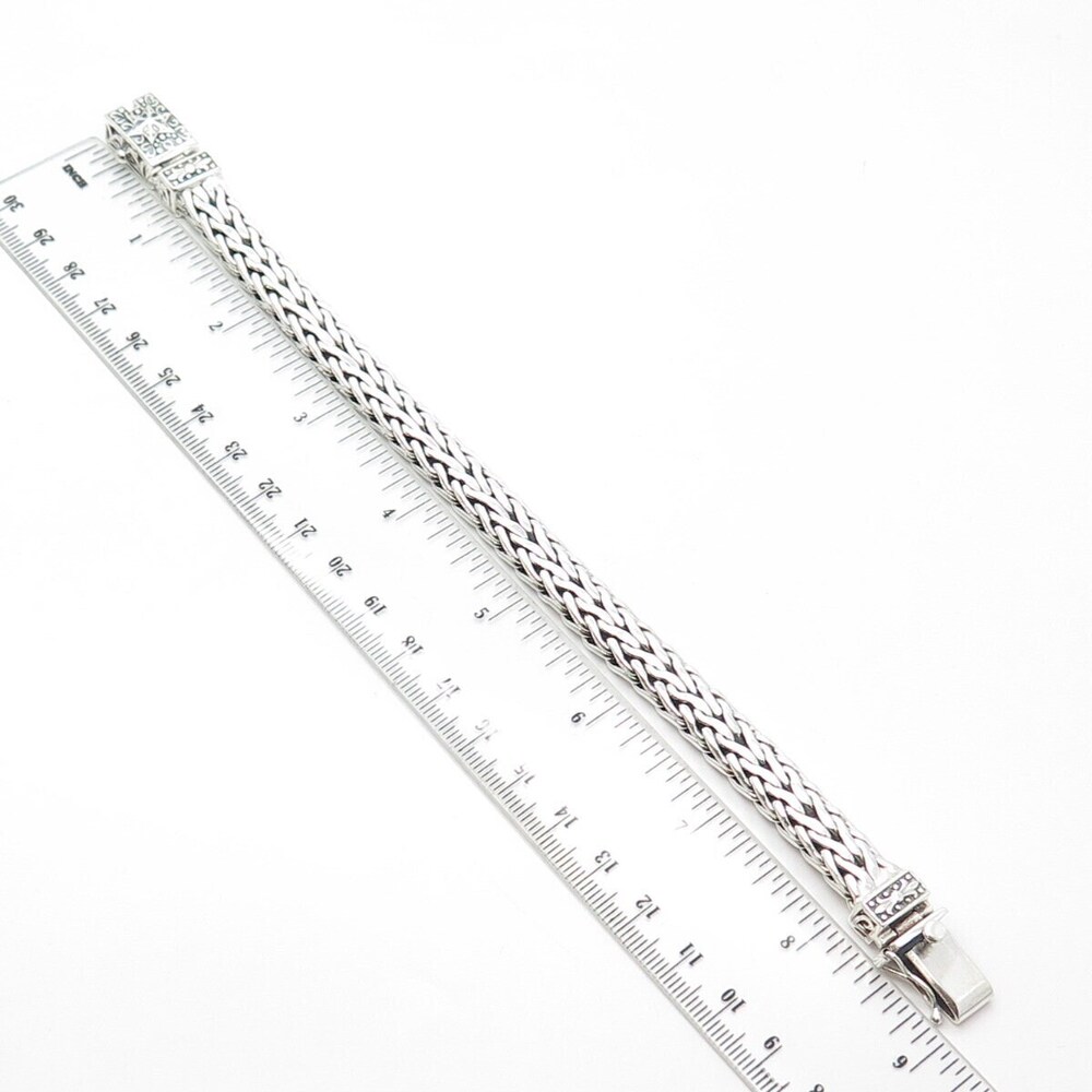 925 Sterling Silver Vintage Spiga/Wheat Link Heavy Bangle Bracelet 7.75" - Picture 2 of 7